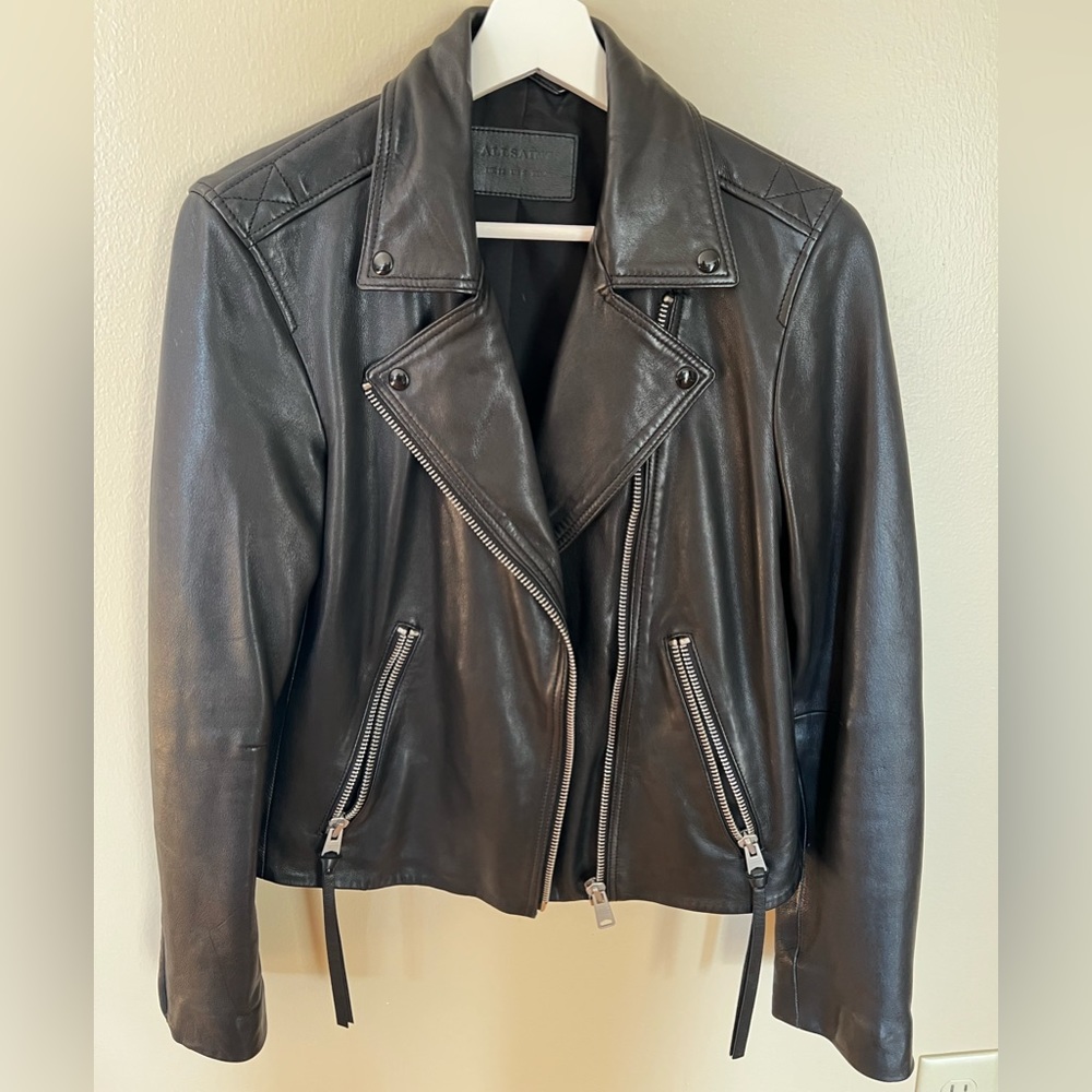 All Saints Black Leather Biker Jacket
